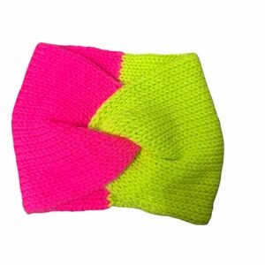 Pink and Green ear warmer knitted by me